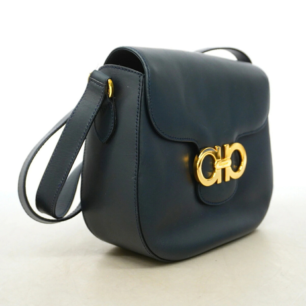 Salvatore Ferragamo Gancini Leather Shoulder Bag, Navy, Women's - Picture 2 of 12